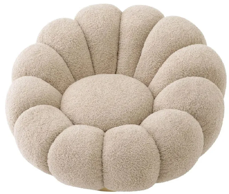 Casa Padrino Luxus Drehsessel Sandfarben / Messing 115 x 118 x H. 67 cm - Wohnzimmer Sessel - Lounge Sessel - Wohnzimmer Möbel - Luxus Möbel - Wohnzimmer Einrichtung - Luxus Einrichtung