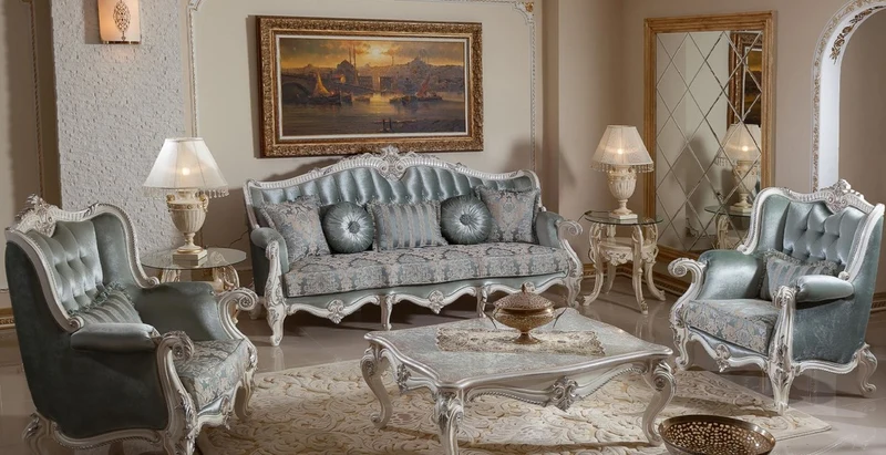Casa Padrino Luxus Barock Sofa Grün / Beige / Weiß / Silber - Prunkvolles Wohnzimmer Sofa mit elegantem Muster - Barock Möbel - Luxus Wohnzimmer Möbel im Barockstil - Edel & Prunkvoll