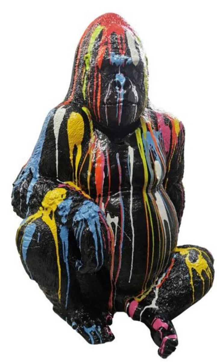 Casa Padrino Luxus Deko Skulptur Gorilla Affe Schwarz / Mehrfarbig H. 110 cm - Wetterbeständige Gartendeko Figur - Deko Figur - Deko Tierfigur - Garten Deko - Luxus Deko Accessoires