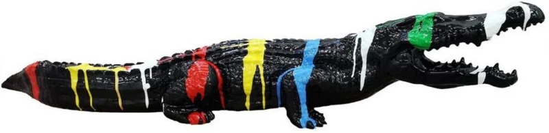 Casa Padrino Luxus Deko Skulptur Krokodil Schwarz / Mehrfarbig 108 cm - Wetterbeständige Gartenskulptur - XXL Deko Skulptur - XXL Deko Figur - Tierfigur - Garten Deko - Luxus Deko Accessoires