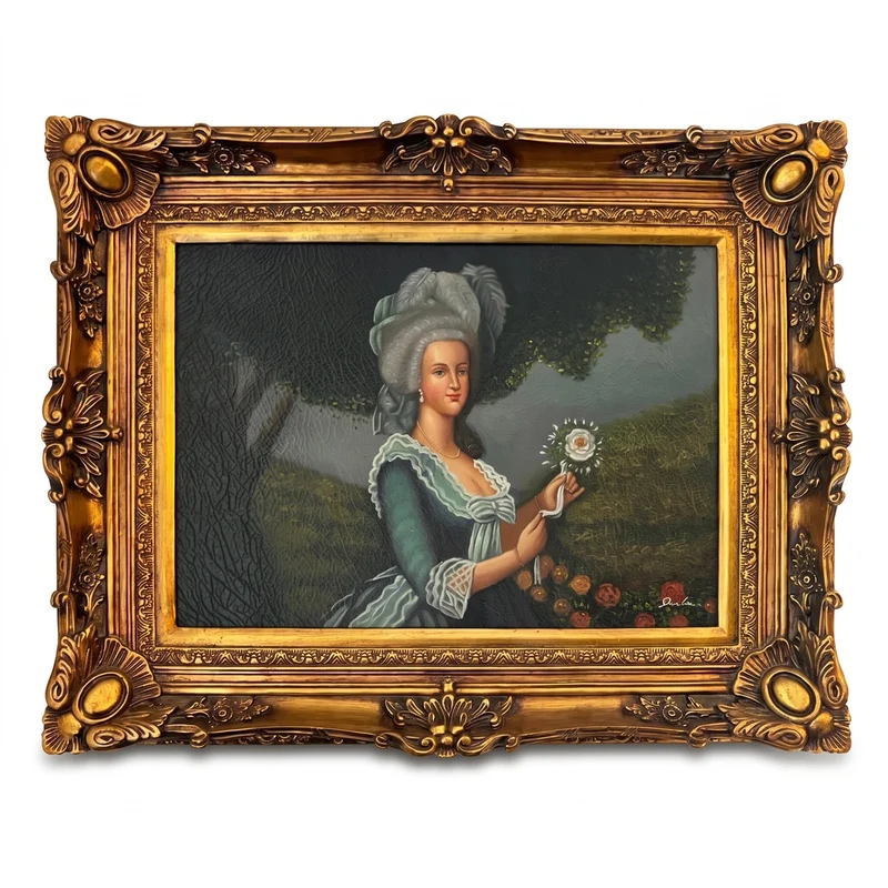 Casa Padrino Barock Ölgemälde Gräfin Mehrfarbig / Gold - Handgemaltes Antik Stil Gemälde mit Prunk Rahmen - Wand Deko im Barockstil - Barock Deko Accessoires