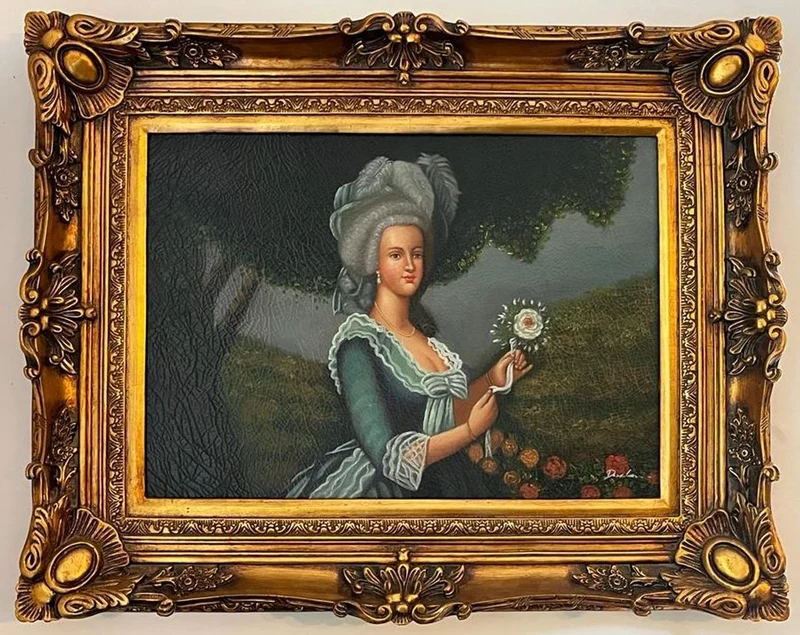 Casa Padrino Barock Ölgemälde Gräfin Mehrfarbig / Gold - Handgemaltes Antik Stil Gemälde mit Prunk Rahmen - Wand Deko im Barockstil - Barock Deko Accessoires