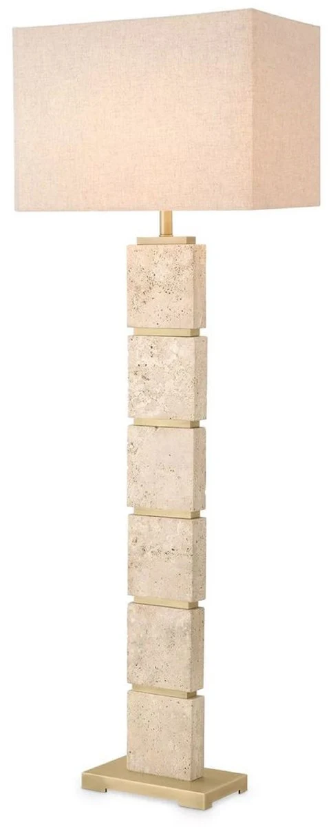 Casa Padrino Luxus Stehleuchte Beige / Antik Messing 55 x 30 x H. 145,5 cm - Travertin Stehleuchte mit rechteckigem Lampenschirm - Luxus Stehleuchten - Luxus Qualität