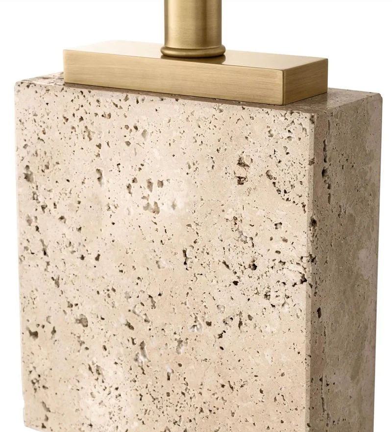 Casa Padrino Luxus Stehleuchte Beige / Antik Messing 55 x 30 x H. 145,5 cm - Travertin Stehleuchte mit rechteckigem Lampenschirm - Luxus Stehleuchten - Luxus Qualität
