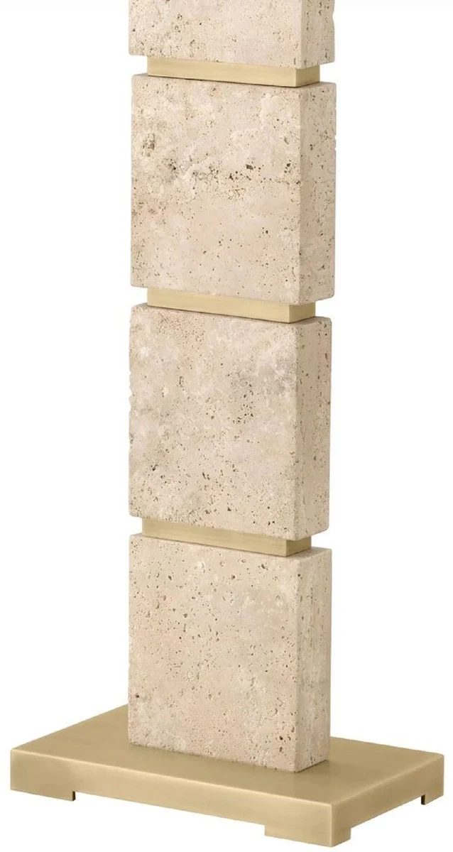 Casa Padrino Luxus Stehleuchte Beige / Antik Messing 55 x 30 x H. 145,5 cm - Travertin Stehleuchte mit rechteckigem Lampenschirm - Luxus Stehleuchten - Luxus Qualität