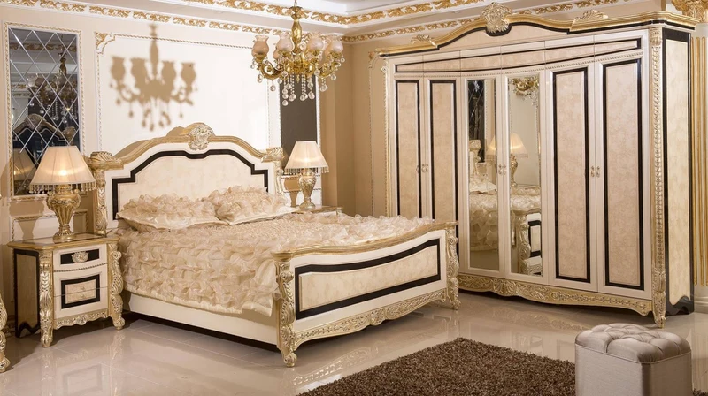 Casa Padrino Luxus Barock Schlafzimmerschrank Weiß / Beige / Schwarz / Gold - Prunkvoller Massivholz Kleiderschrank im Barockstil - Barock Schlafzimmer & Hotel Möbel - Edel & Prunkvoll