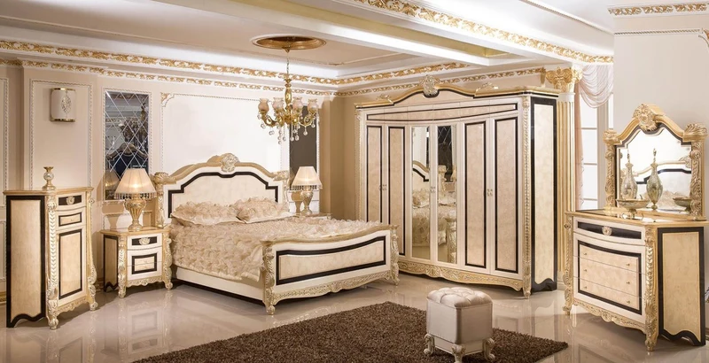 Casa Padrino Luxus Barock Schlafzimmerschrank Weiß / Beige / Schwarz / Gold - Prunkvoller Massivholz Kleiderschrank im Barockstil - Barock Schlafzimmer & Hotel Möbel - Edel & Prunkvoll