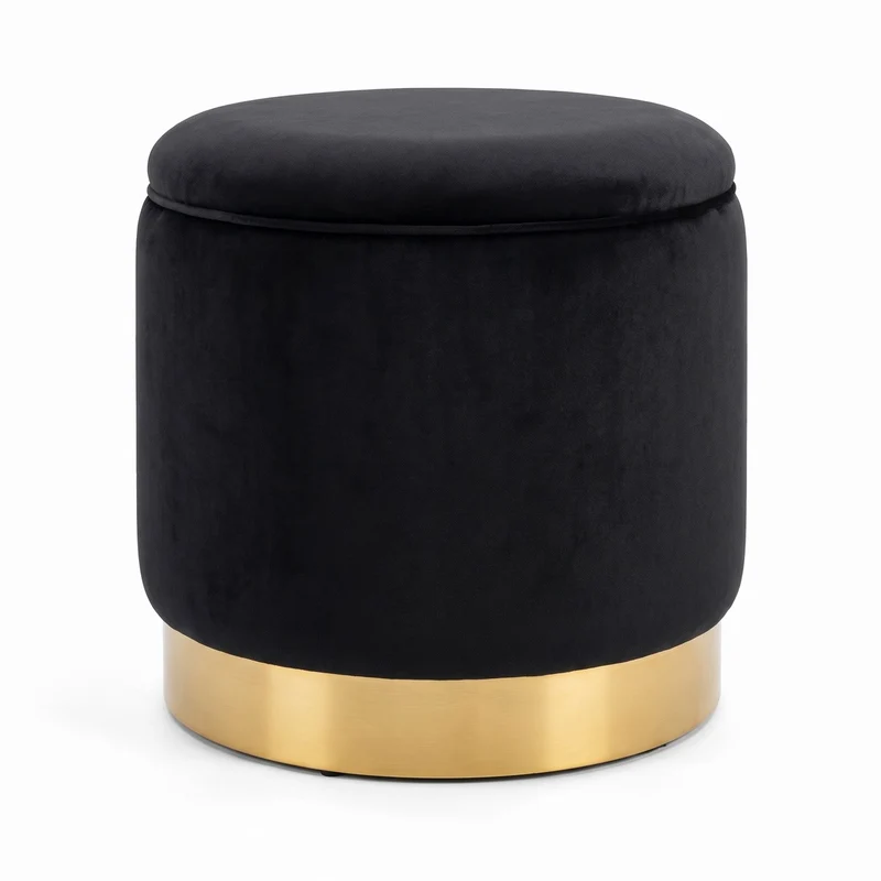 Casa Padrino Luxus Sitzhocker Grau / Gold Ø 41 x H. 43 cm - Runder Samt Hocker mit Deckel und Stauraum - Wohnzimmer Möbel