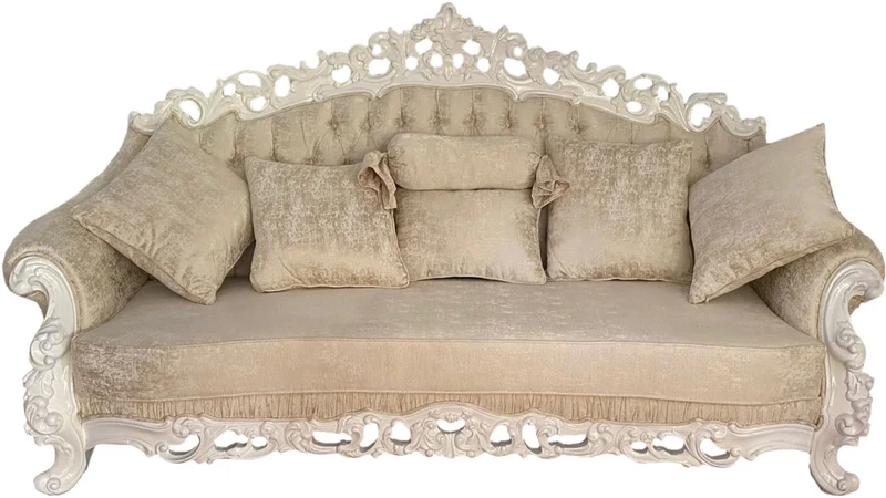 Casa Padrino Luxus Barock Sofa Creme / Weiß - Prunkvolles Wohnzimmer Sofa mit dekorativen Kissen - Barock Möbel