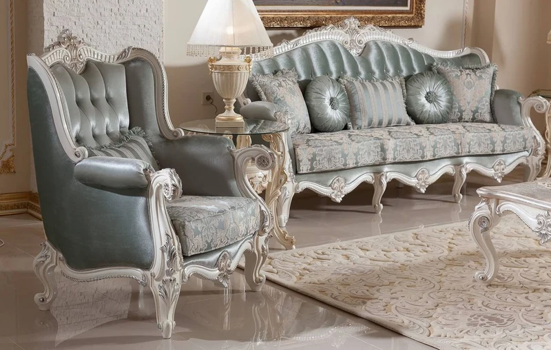 Casa Padrino Luxus Barock Sessel Grün / Beige / Weiß / Silber - Prunkvoller Wohnzimmer Sessel mit elegantem Muster - Barock Möbel - Luxus Wohnzimmer Möbel im Barockstil - Edel & Prunkvoll