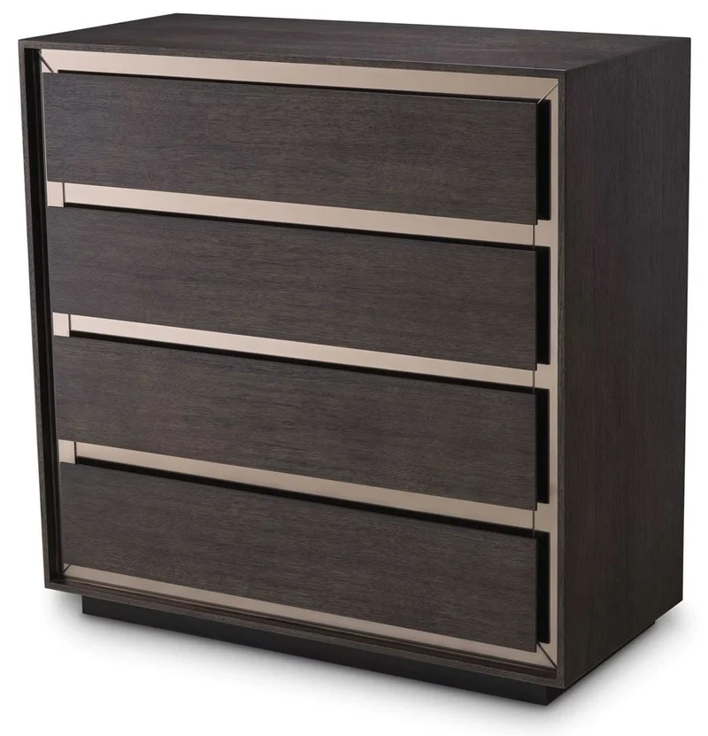 Casa Padrino Luxus Massivholz Kommode mit 4 Schubladen Mokka / Bronze 100 x 46 x H. 100 cm - Schlafzimmer Kommode - Schlafzimmer Möbel - Luxus Möbel - Luxus Einrichtung - Möbel Luxus