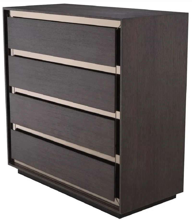 Casa Padrino Luxus Massivholz Kommode mit 4 Schubladen Mokka / Bronze 100 x 46 x H. 100 cm - Schlafzimmer Kommode - Schlafzimmer Möbel - Luxus Möbel - Luxus Einrichtung - Möbel Luxus