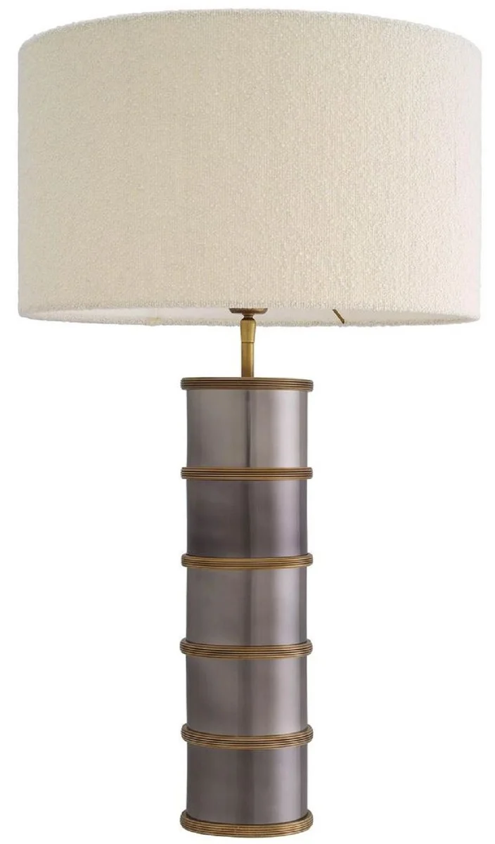Casa Padrino Luxus Tischleuchte Vintage Messing / Schwarz Nickel / Creme Ø 45 x H. 76 cm - Runde Schreibtischleuchte - Luxus Tischleuchten - Luxus Möbel - Luxus Qualität