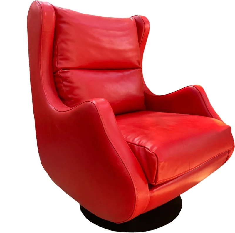 Casa Padrino Luxus Drehsessel Rot / Grau 72 x 82 x H. 96 cm - Relax Sessel - Leder Sessel - Luxus Möbel