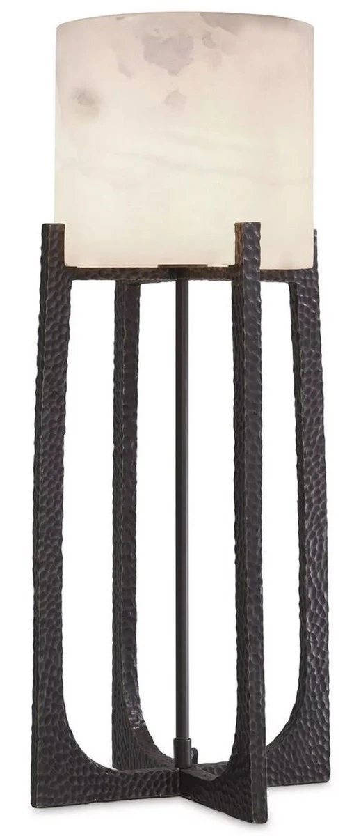 Casa Padrino Luxus Tischleuchte Bronze / Alabaster 29 x 29 x H. 68,5 cm - Metall Schreibtischleuchte mit rundem Alabaster Lampenschirm - Luxus Leuchten
