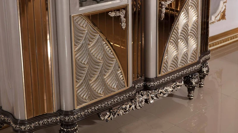 Casa Padrino Luxus Barock Vitrine Grau / Schwarz / Silber / Gold - Prunkvoller Massivholz Vitrinenschrank mit 2 Glastüren - Barock Möbel - Edel & Prunkvoll