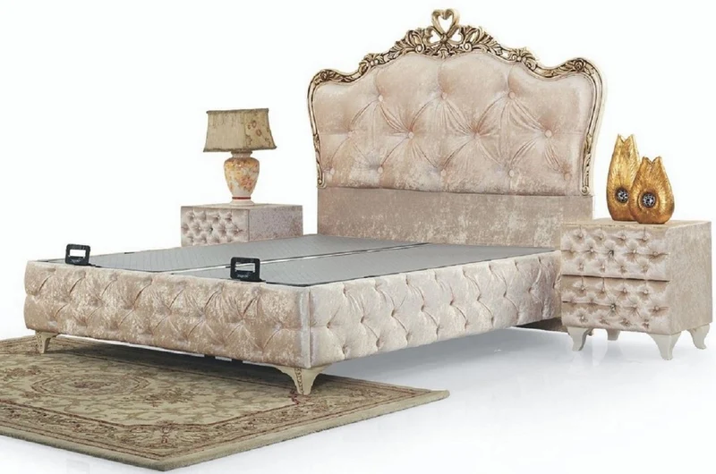 Casa Padrino Luxus Barock Schlafzimmer Möbel Set Beige / Cremefarben / Braun - Verschiedene Größen - 1 Barock Doppelbett & 2 Barock Nachtkommoden - Barock Schlafzimmer & Hotel Möbel