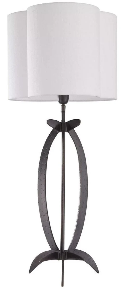 Casa Padrino Luxus Tischleuchte Bronzefarben / Weiß 40 x 38 x H. 95 cm - Elegante Schreibtischleuchte mit Lampenschirm - Luxus Leuchten