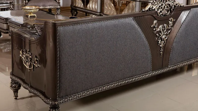 Casa Padrino Luxus Barock Sofa Grau / Dunkelbraun / Gold - Prunkvolles Wohnzimmer Sofa mit elegantem Muster - Barock Wohnzimmer & Hotel Möbel - Edel & Prunkvoll