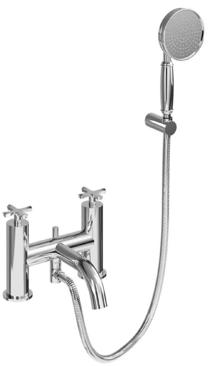 Casa Padrino Luxus Badewannenarmatur Silber - Messing Badewannen Armatur mit Handbrause - Luxus Badezimmer Zubehör