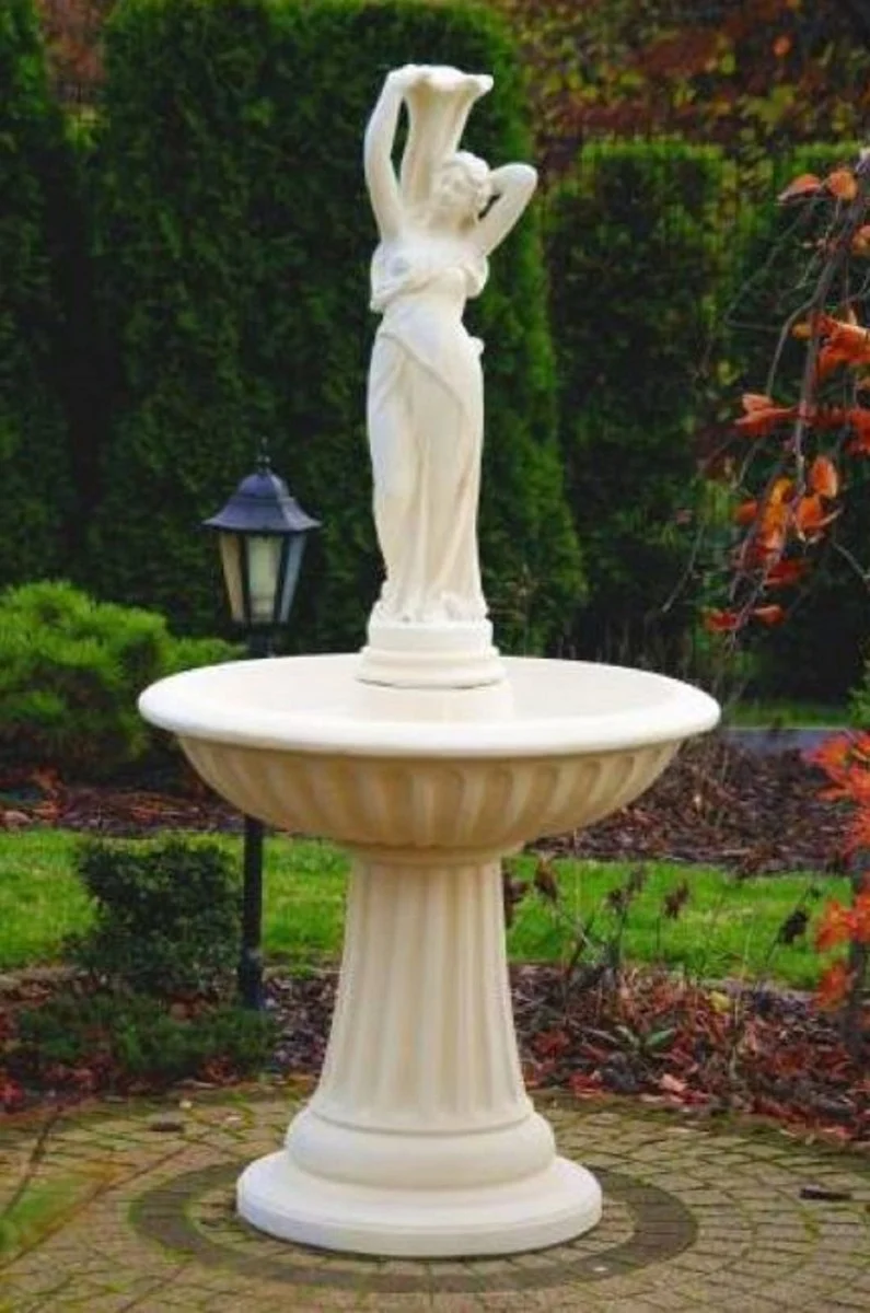 Casa Padrino Jugendstil Springbrunnen Sandfarben Ø 92 x H. 182 cm - Prunkvoller Gartenbrunnen - Gartendeko Brunnen - Barock & Jugendstil Garten Deko Accessoires