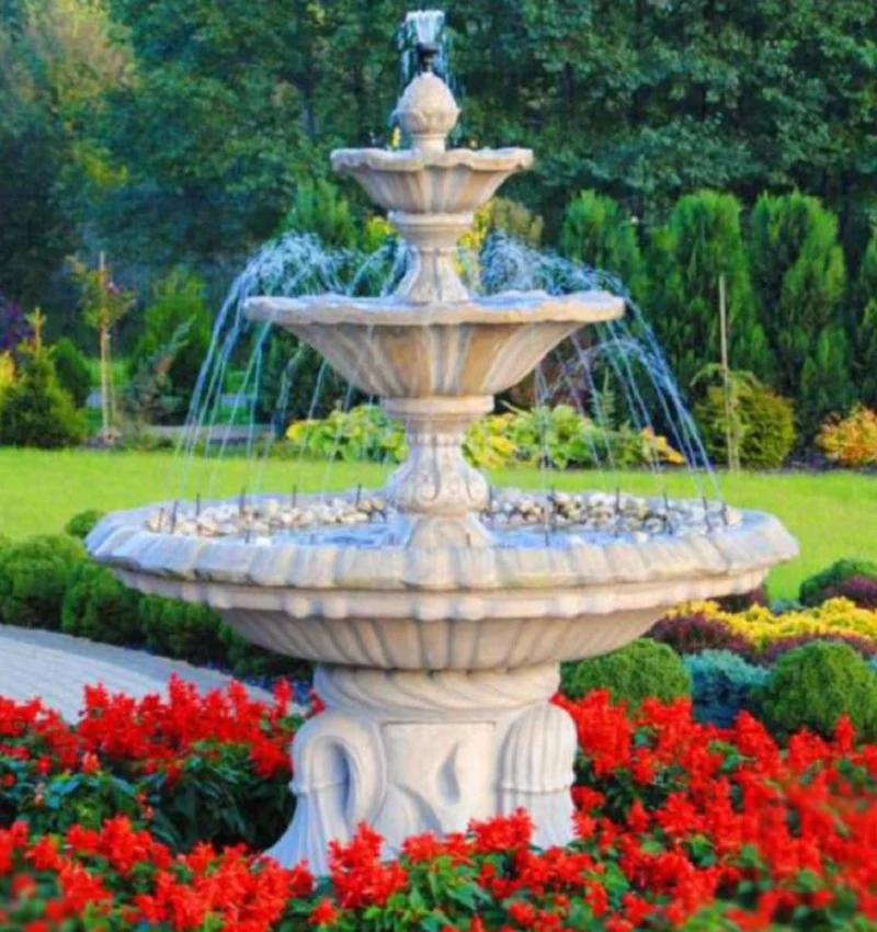 Casa Padrino Jugendstil Springbrunnen Weiß Ø 155 x H. 180 cm - Prunkvoller Gartenbrunnen aus Kunststein