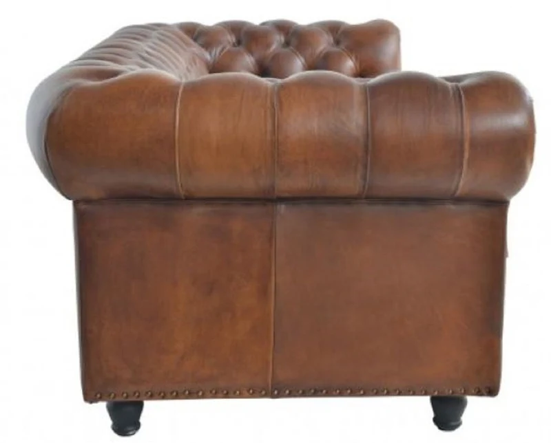 Casa Padrino Luxus Chesterfield Leder Schlafsofa Braun 240 x 102-220 x H. 76 cm - Echtleder Wohnzimmer Sofa - Echtleder Wohnzimmer Möbel - Luxus Leder Möbel