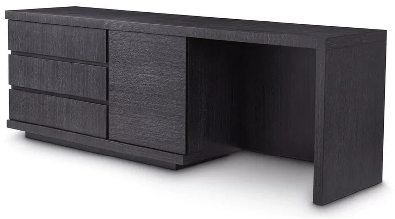 Casa Padrino Luxus Massivholz Schreibtisch Schwarzgrau 220 x 55 x H. 75,5 cm - Bürotisch - Computertisch - Büro Möbel - Luxus Möbel - Luxus Einrichtung - Luxus Qualität