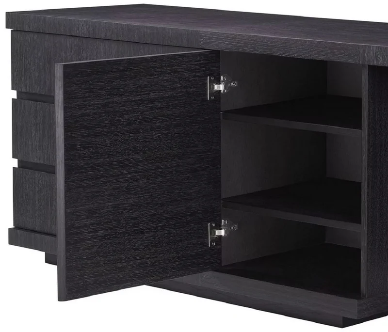 Casa Padrino Luxus Massivholz Schreibtisch Schwarzgrau 220 x 55 x H. 75,5 cm - Bürotisch - Computertisch - Büro Möbel - Luxus Möbel - Luxus Einrichtung - Luxus Qualität