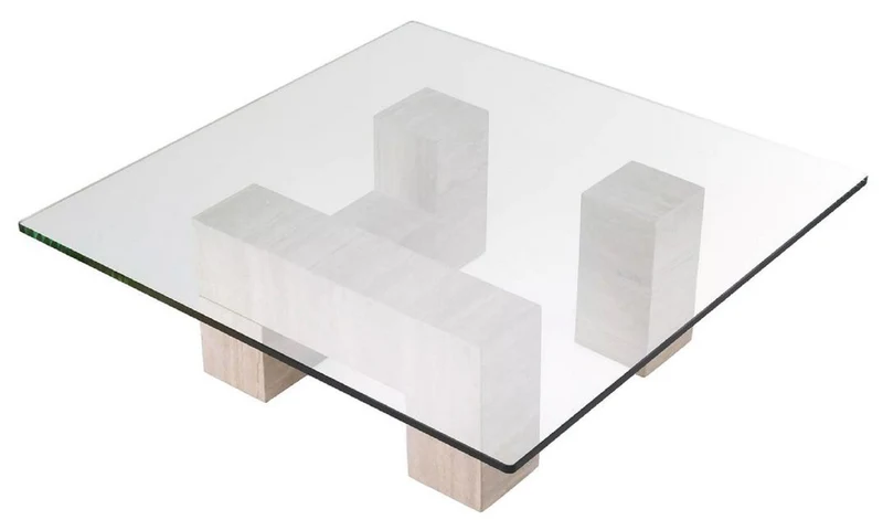 Casa Padrino Luxus Travertin Couchtisch Beige 100 x 100 x H. 32 cm - Quadratischer Naturstein Wohnzimmertisch mit Glasplatte - Wohnzimmer Möbel - Luxus Möbel - Luxus Einrichtung
