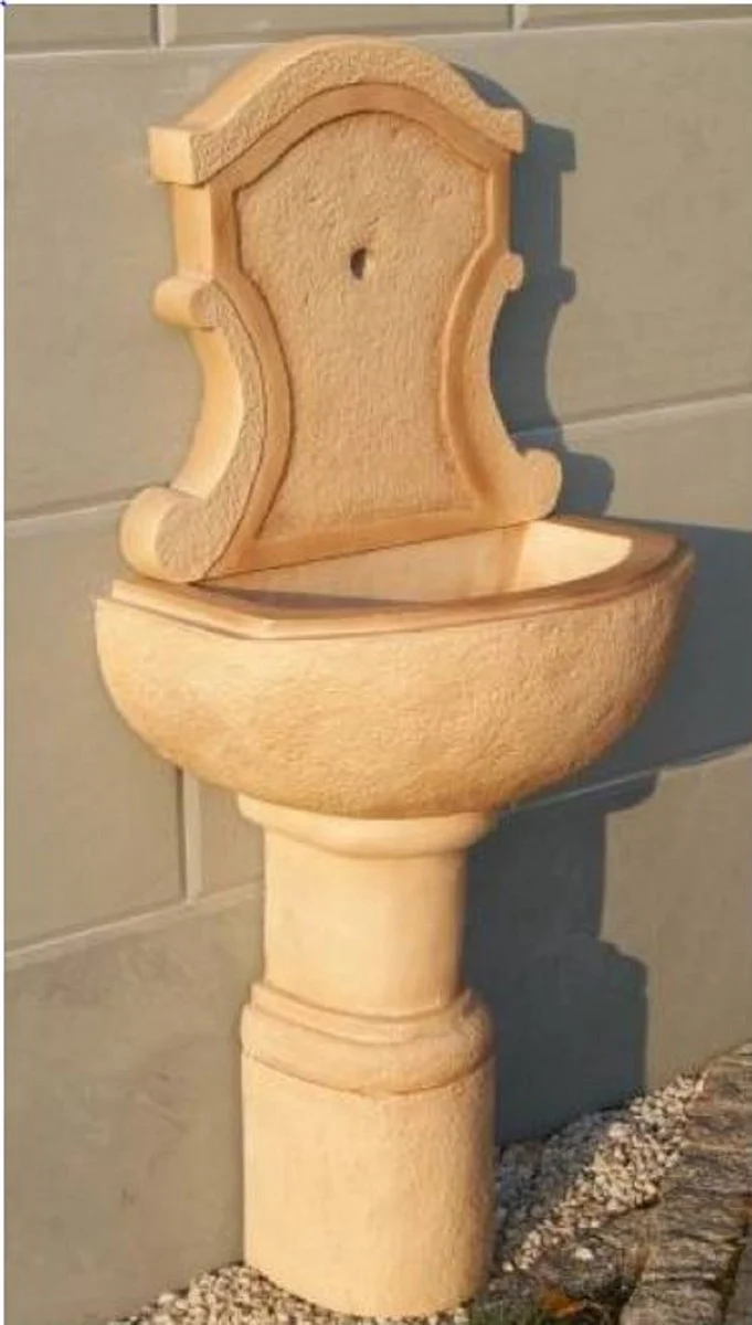 Casa Padrino Jugendstil Wandbrunnen Beige 51 x 36 x H. 136 cm - Eleganter Gartenbrunnen - Gartendeko Stein Brunnen - Barock & Jugendstil Garten Deko Accessoires