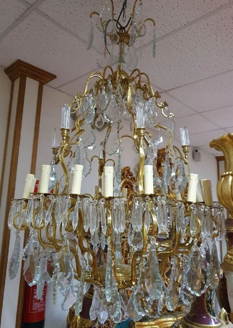 Casa Padrino Luxus Barock Kristall Kronleuchter Gold / Weiß - Prunkvoller Barockstil Kronleuchter - Barock Kristall Leuchten - Edel & Prunkvoll