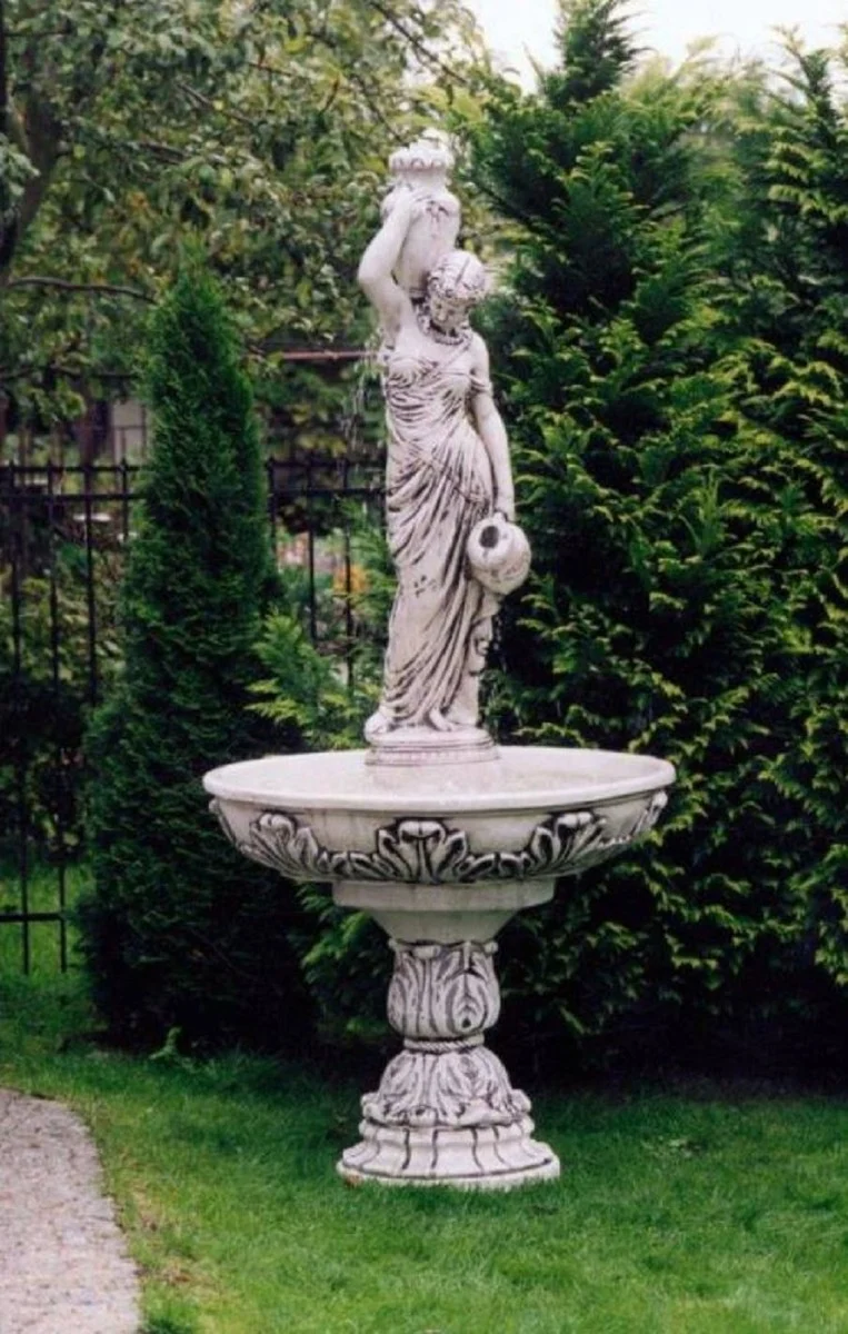 Casa Padrino Jugendstil Springbrunnen Grau Ø 108 x H. 230 cm - Prunkvoller Gartenbrunnen - Gartendeko Brunnen - Barock & Jugendstil Garten Deko Accessoires