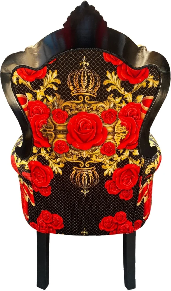 Pompöös by Casa Padrino Luxus Barock Sessel Rosen Schwarz / Rot / Gold - Pompööser Barock Sessel designed by Harald Glööckler