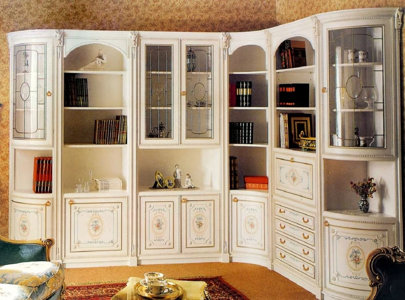 Casa Padrino Luxus Barock Eckschrank Weiß / Mehrfarbig / Gold - Barock Massivholz Wohnzimmer Schrank - Barock Wohnzimmer Möbel - Erstklassische Qualität - Made in Italy