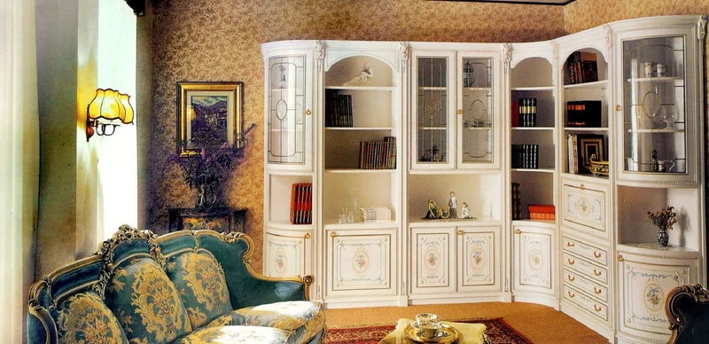 Casa Padrino Luxus Barock Eckschrank Weiß / Mehrfarbig / Gold - Barock Massivholz Wohnzimmer Schrank - Barock Wohnzimmer Möbel - Erstklassische Qualität - Made in Italy