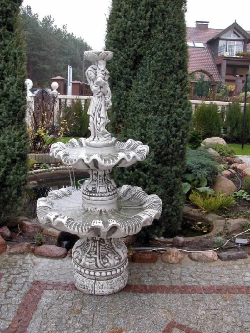 Casa Padrino Jugendstil Springbrunnen Grau Ø 92 x H. 161 cm - Prunkvoller Gartenbrunnen - Gartendeko Brunnen - Barock & Jugendstil Garten Deko Accessoires