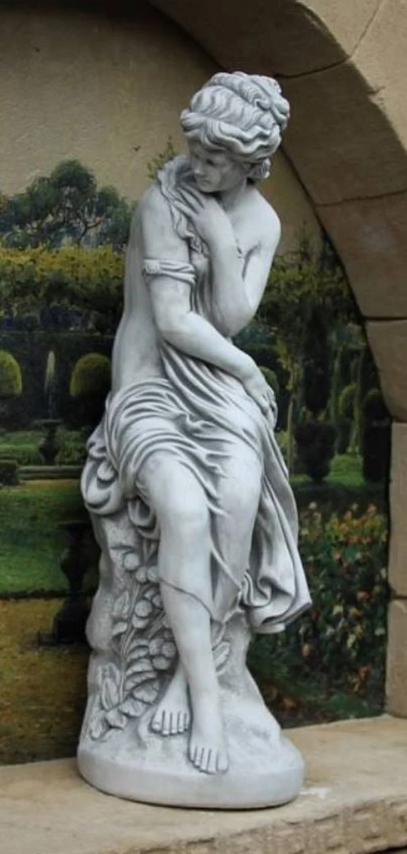 Casa Padrino Jugendstil Garten Deko Skulptur Frau Grau H. 131 cm - Elegante Garten Deko Stein Figur - Barock & Jugendstil Garten Deko Accessoires
