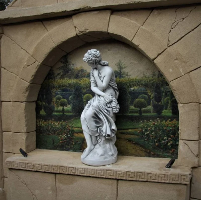 Casa Padrino Jugendstil Garten Deko Skulptur Frau Grau H. 131 cm - Elegante Garten Deko Stein Figur - Barock & Jugendstil Garten Deko Accessoires