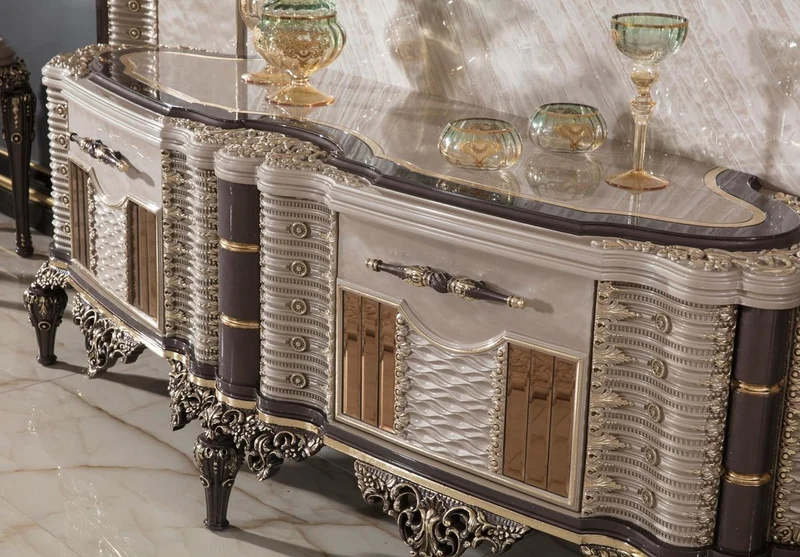Casa Padrino Luxus Barock TV Schrank Grau / Braun / Gold - Handgefertigtes Massivholz Sideboard - Barock Wohnzimmer Möbel - Edel & Prunkvoll