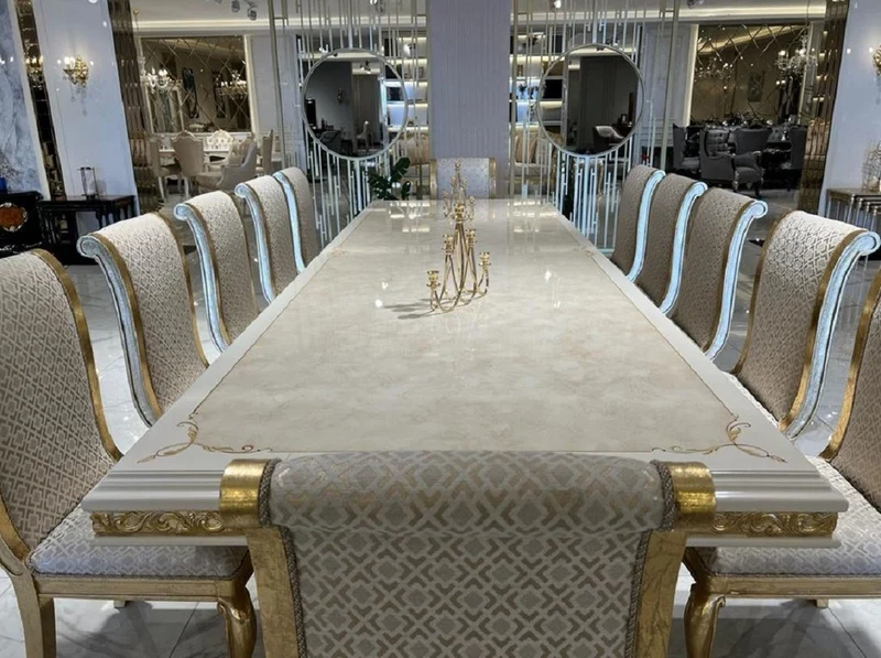 Casa Padrino Luxus Barock Esszimmer Stuhl Set Gold Muster / Antik Gold - Handgefertigtes Küchen Stühle 6er Set - Prunkvolle Barock Esszimmer Möbel