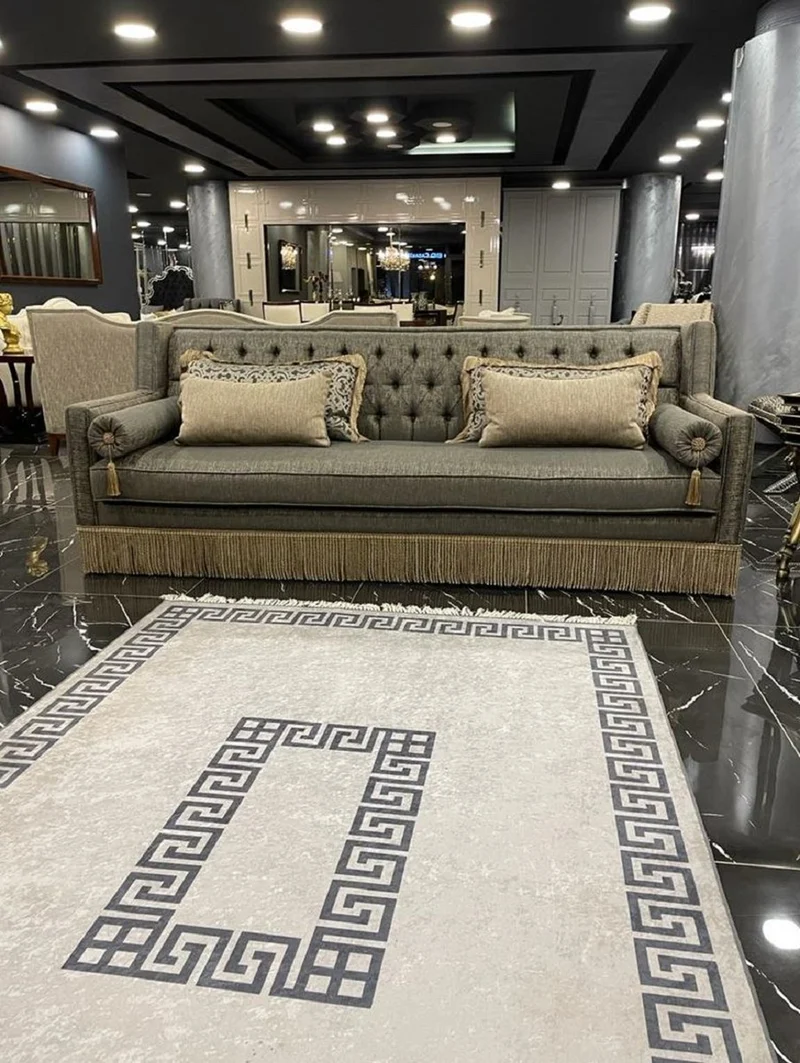 Casa Padrino Luxus Art Deco Chesterfield Sofa Grau / Beige - Handgefertigtes Massivholz Wohnzimmer Sofa - Luxus Art Deco Chesterfield Wohnzimmer Möbel