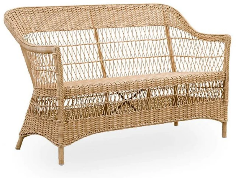 Casa Padrino Luxus Gartensofa mit Sitzkissen Naturfarben / Weiß 134 x 66 x H. 86 cm - Wetterbeständiges Garten & Terrassen Sofa - Garten & Terrassen Möbel - Luxus Qualität