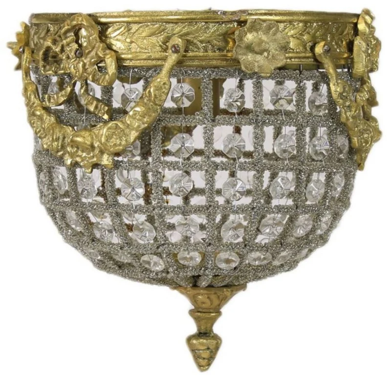 Casa Padrino Barock Kristall Deckenleuchte Gold Ø 20 cm - Runde Deckenlampe im Barockstil - Barock Leuchten - Edel & Prunkvoll