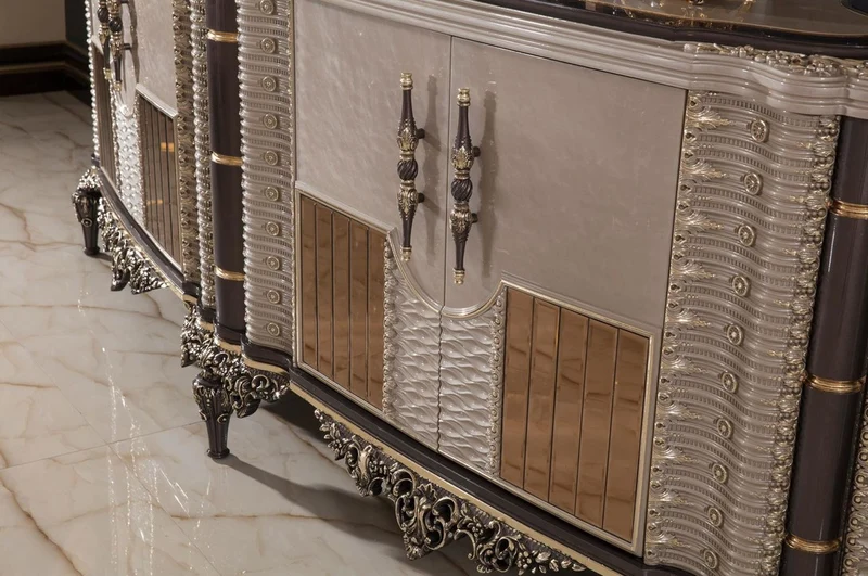 Casa Padrino Luxus Barock Möbel Set Grau / Braun / Gold - 1 Barock Sideboard mit 4 Türen & 1 Barock Wandspiegel - Handgefertigte Barock Möbel - Edel & Prunkvoll