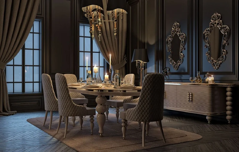 Casa Padrino Luxus Art Deco Esszimmer Set Grau / Weiß / Gold - 1 Art Deco Esstisch mit Kunstmarmor Tischplatte & 8 Art Deco Esszimmerstühle - Art Deco Esszimmer Möbel - Luxus Qualität
