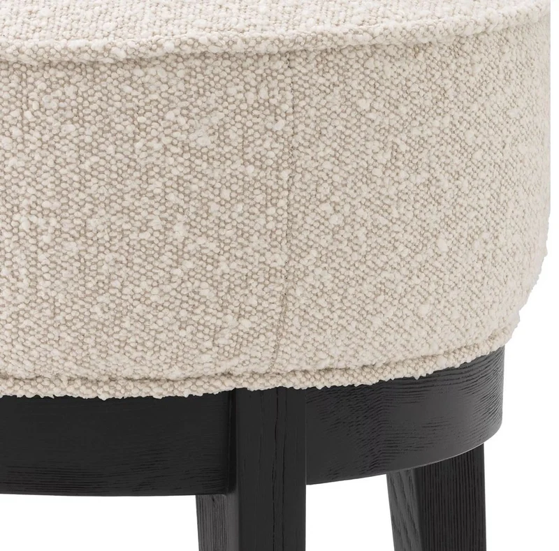 Casa Padrino Luxus Hocker Cremefarben / Schwarz Ø 45,5 x H. 47 cm - Runder Wohnzimmer Sitzhocker - Moderner Rundhocker - Luxus Möbel