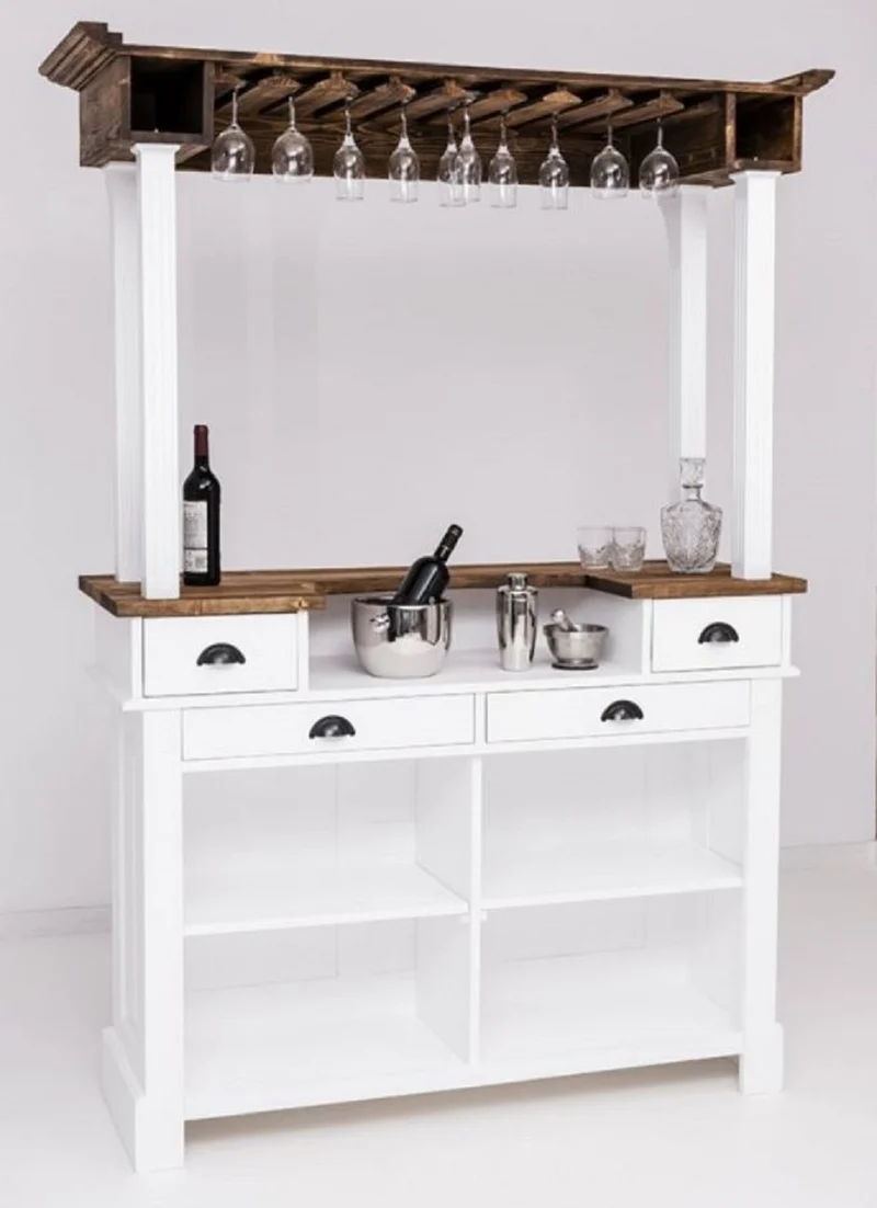 Casa Padrino Landhausstil Bar Theke Weiß / Braun 150 x 56 x H. 210 cm - Massivholz Thekentisch - Massivholz Bar Möbel im Landhausstil