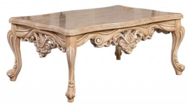 Casa Padrino Luxus Barock Couchtisch Naturfarben - Prunkvoller Massivholz Wohnzimmertisch im Barockstil - Barock Wohnzimmer Möbel - Edel & Prunkvoll