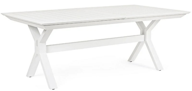 Casa Padrino Luxus Gartentisch Weiß 200-300 x 110 x H. 76 cm - Ausziehbarer Esstisch aus pulverbeschichtetem Aluminium - Luxus Garten & Terrassen Tisch - Luxus Garten & Terrassen Möbel